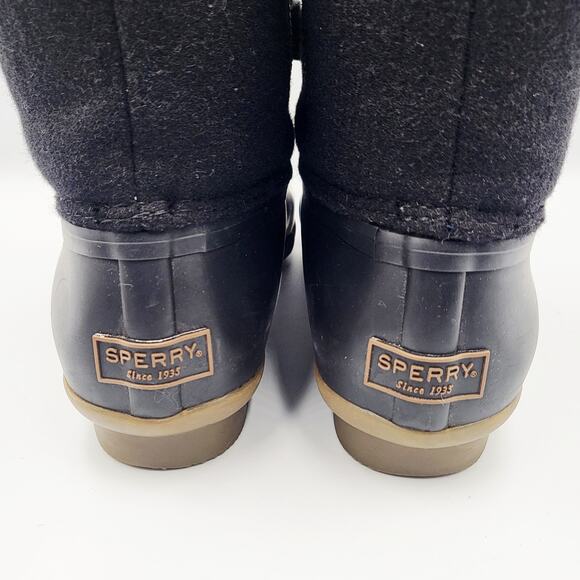 Sperry Saltwater Duck Boots Black & Tan Wool Waterproof Side Zip Women's Sz 6.5 - Picture 7 of 12